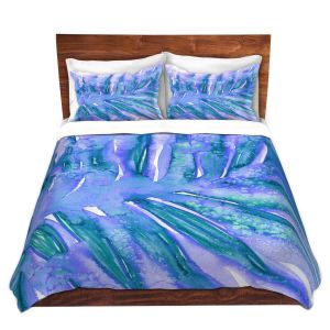 Artistic Duvet Covers and Shams Bedding | Julia Di Sano - Paradise Palm Periwinkle | Nature Leaf
