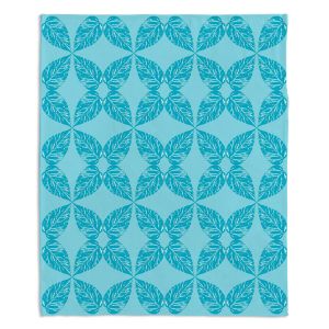 Decorative Fleece Throw Blankets | Julia Grifol - Leaves Blue