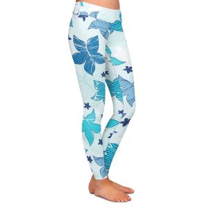Casual Comfortable Leggings | Julia Grifol - Sea Flowers Blue | Stars nature dots pattern graphics