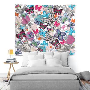 Artistic Wall Tapestry | Julie Ansbro - Butterflies White Pink