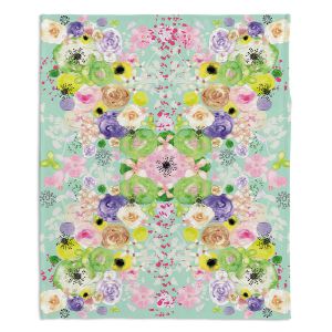 Decorative Fleece Throw Blankets | Julie Ansbro - Romantic Blooms Aqua