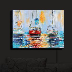 Nightlight Sconce Canvas Light | Karen Tarlton - Harbor Boats Sunrise | Waterfront Boats
