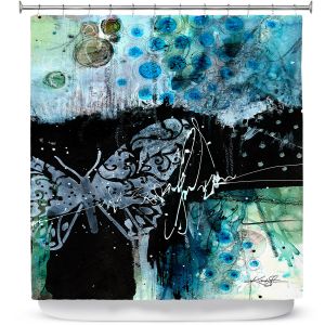 Premium Shower Curtains | Kathy Stanion - Coddiwomple16 | abstract brush collage butterfly