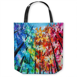 Unique Shoulder Bag Tote Bags | Lam Fuk Tim - Treetop Colorful 1 | nature surreal forest trees