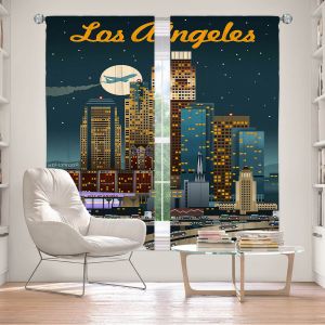 Decorative Window Treatments | Lantern Press - Los Angeles Skyline | Downtown Cityscape Night California
