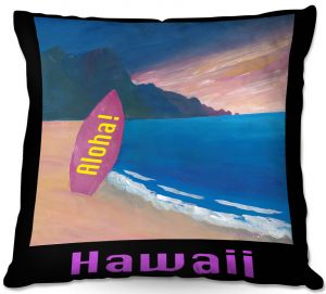 Throw Pillows Decorative Artistic | Markus Bleichner - Hawaii Surfboard | coast beach waves summer surfing