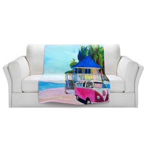 Artistic Sherpa Pile Blankets | Markus Bleichner - Pink Surf Bus l | VW Bus Beach House Ocean
