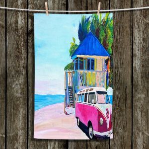 Unique Hanging Tea Towels | Markus Bleichner - Pink Surf Bus l | VW Bus Beach House Ocean
