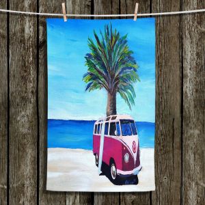 Unique Hanging Tea Towels | Markus Bleichner - Red Surf Bus ll | VW Bus Beach Palm Trees Ocean
