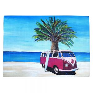Countertop Place Mats | Markus Bleichner - Red Surf Bus ll | VW Bus Beach Palm Trees Ocean