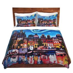 Artistic Duvet Covers and Shams Bedding | Markus Bleichner - Starry Night Amsterdam | Nighttime Starry Night Amsterdam