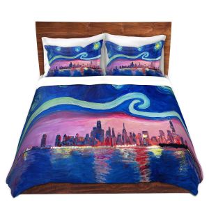 Artistic Duvet Covers and Shams Bedding | Markus Bleichner - Starry Night Chicago | Skyline Night Starry Night Chicago
