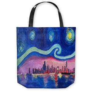 Unique Shoulder Bag Tote Bags | Markus Bleichner - Starry Night Chicago | Skyline Night Starry Night Chicago