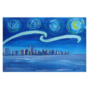 Decorative Floor Covering Mats | Markus Bleichner - Starry Night Miami Skyline | City cityscape buildings downtown Florida van Gogh