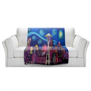 Artistic Sherpa Pile Blankets | Markus Bleichner - Starry Night Seattle | Starry Night Seattle Space Needle