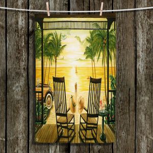 Unique Hanging Tea Towels | Mark Watts - Sunset Serenade | Front Porch Beach Views Boats Ocean Cars
