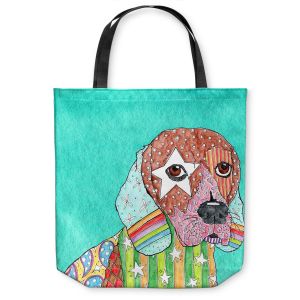Unique Shoulder Bag Tote Bags | Marley Ungaro Beagle Dog Turquoise
