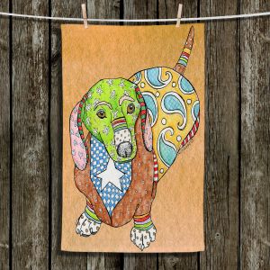 Unique Bathroom Towels | Marley Ungaro - Dachshund Tan | dog collage pattern quilt