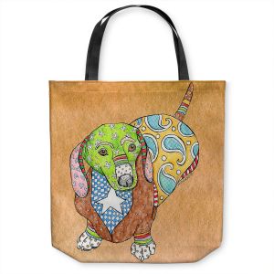 Unique Shoulder Bag Tote Bags | Marley Ungaro - Dachshund Tan | dog collage pattern quilt