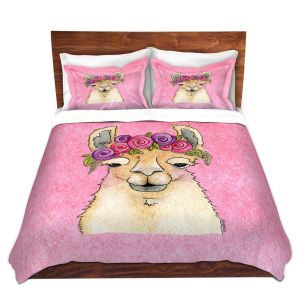 Artistic Duvet Covers and Shams Bedding | Marley Ungaro - Garland Llama Lt Pink | watercolor animal