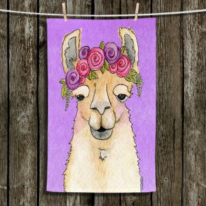 Unique Hanging Tea Towels | Marley Ungaro - Garland Llama Violet | watercolor animal