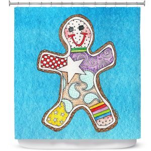 Premium Shower Curtains | Marley Ungaro - Gingerbread Aqua | Gingerbread Man Holidays Christmas Childlike