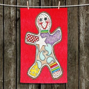 Unique Hanging Tea Towels | Marley Ungaro - Gingerbread Red | Gingerbread Man Holidays Christmas Childlike