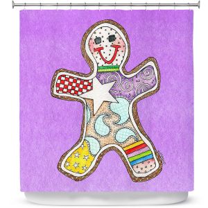 Premium Shower Curtains | Marley Ungaro - Gingerbread Violet | Gingerbread Man Holidays Christmas Childlike