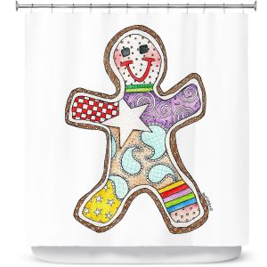 Premium Shower Curtains | Marley Ungaro - Gingerbread White | Gingerbread Man Holidays Christmas Childlike