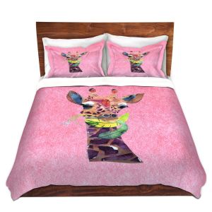 Artistic Duvet Covers and Shams Bedding | Marley Ungaro - Giraffe Light Pink | Nature animals portrait