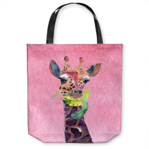 Unique Shoulder Bag Tote Bags | Marley Ungaro - Giraffe Light Pink | Nature animals portrait