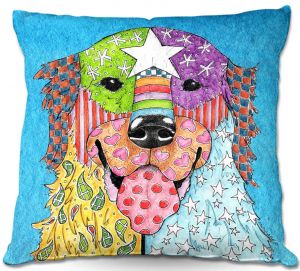 Unique Throw Pillows from DiaNoche Designs by Marley Ungaro - Golden Retriever Dog Aqua | 20X20