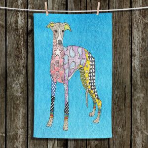 Unique Hanging Tea Towels | Marley Ungaro - Greyhound Aqua | Dog Animal Pet Funky Colorful Greyhound