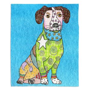 Decorative Fleece Throw Blankets | Marley Ungaro - Jack Russell Aqua | dog collage pattern quilt