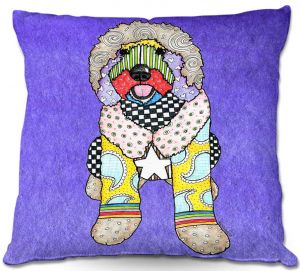 Decorative Outdoor Patio Pillow Cushion | Marley Ungaro - Labradoodle Dog Indigo