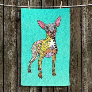 Unique Bathroom Towels | Marley Ungaro - Mini Pinscher Turquoise | Dog animal pattern abstract whimsical