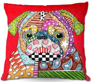 Decorative Outdoor Patio Pillow Cushion | Marley Ungaro - Pug Dog Red
