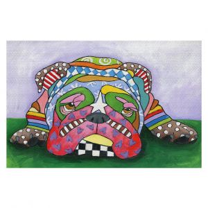 Decorative Floor Covering Mats | Marley Ungaro - Sad Blue English Bulldog | Dog animal pattern abstract whimsical