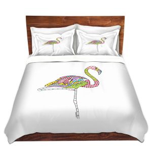 Artistic Duvet Covers and Shams Bedding | Marley Ungaro - Flamingo White | animal creature nature collage