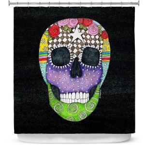 Premium Shower Curtains | Marley Ungaro - Sugar Skull Black | Sugar Skull Stylized Childlike Funky