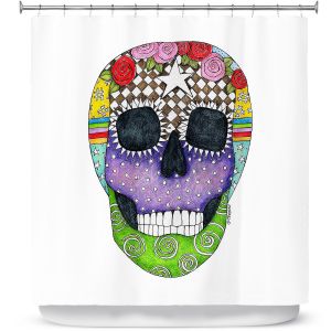 Premium Shower Curtains | Marley Ungaro - Sugar Skull White | Sugar Skull Stylized Childlike Funky