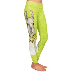 Casual Comfortable Leggings | Marley Ungaro - Toothy Llama Lime | watercolor animal