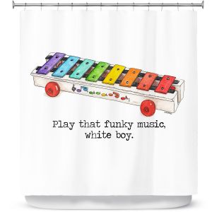 Premium Shower Curtains | Marley Ungaro - Toys Xylophone White Boy | Childlike Toys Retro Fun Xylophone