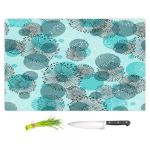 Artistic Kitchen Bar Cutting Boards | Metka Hiti - Black White Flowers Teal | Nature abstract pattern illustration graphic