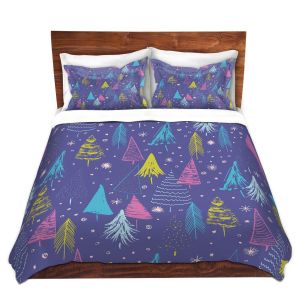 Artistic Duvet Covers and Shams Bedding | Metka Hiti - Christmas Town Trees | Holiday xmas nature outdoors forest