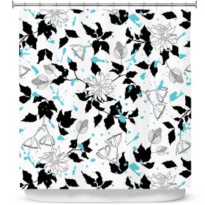 Premium Shower Curtains | Metka Hiti - Flowers Splash Black White | Pattern nature floral