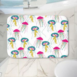 Decorative Bathroom Mats | Metka Hiti - Jellyfish Green Pink | Sea ocean water creature animal pattern graphic
