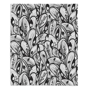 Decorative Fleece Throw Blankets | Metka Hiti - Leafs and Flowers Black White | Leaves Patterns