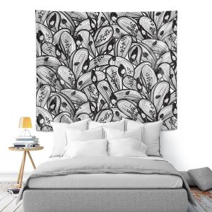 Artistic Wall Tapestry | Metka Hiti - Leafs and Flowers Black White | Leaves Patterns