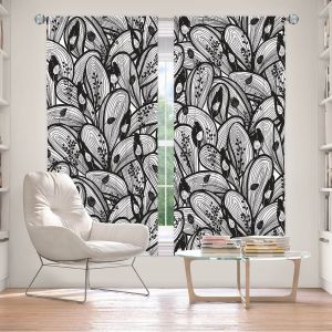 Decorative Window Treatments | Metka Hiti - Leafs and Flowers Black White | Leaves Patterns